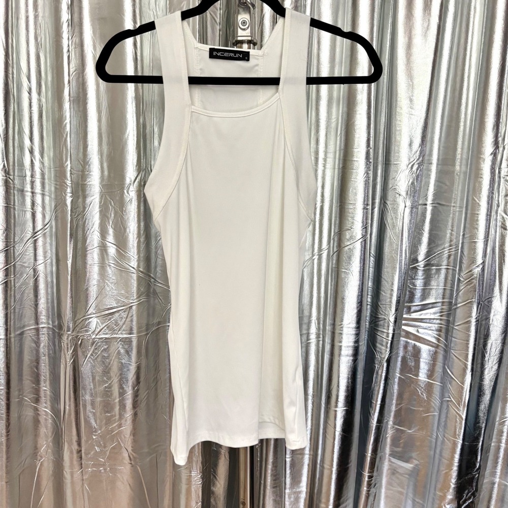 INCERUN White Ribbed Racerback Tank Top